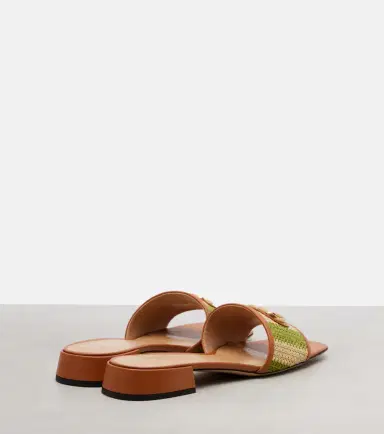 Valentino Garavani VLogo leather-trimmed raffia slides | Thumbnail 3