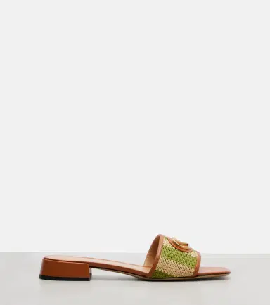 Valentino Garavani VLogo leather-trimmed raffia slides | Thumbnail 4