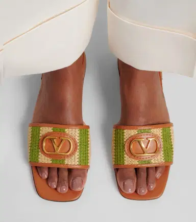 Valentino Garavani VLogo leather-trimmed raffia slides | Thumbnail 6