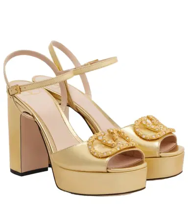 Valentino Garavani VLogo crystal-embellished leather sandals | Thumbnail 1 Valentino Garavani VLogo crystal-embellished leather sandals | Thumbnail 1