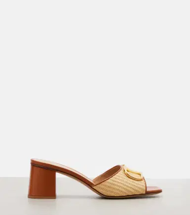 Valentino Garavani VLogo leather-trimmed raffia sandals | Thumbnail 2 Valentino Garavani VLogo leather-trimmed raffia sandals | Thumbnail 2
