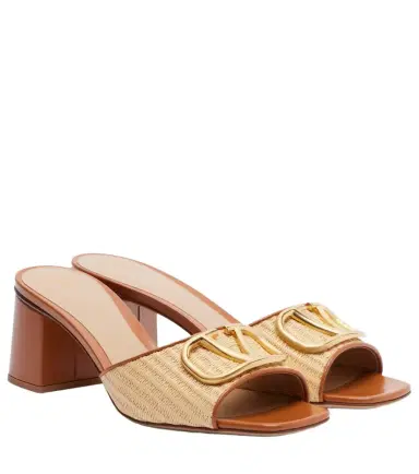 Valentino Garavani VLogo leather-trimmed raffia sandals | Thumbnail 1 Valentino Garavani VLogo leather-trimmed raffia sandals | Thumbnail 1