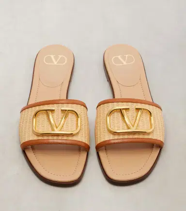 Valentino Garavani VLogo leather-trimmed raffia slides | Thumbnail 3