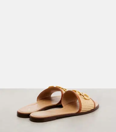 Valentino Garavani VLogo leather-trimmed raffia slides | Thumbnail 4