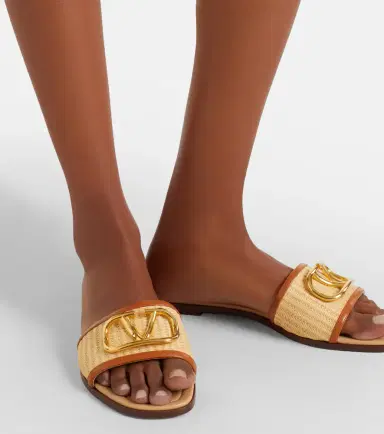 Valentino Garavani VLogo leather-trimmed raffia slides | Thumbnail 5
