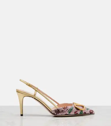 Valentino Garavani VLogo 80 embellished leather slingback pumps | Thumbnail 3 Valentino Garavani VLogo 80 embellished leather slingback pumps | Thumbnail 3