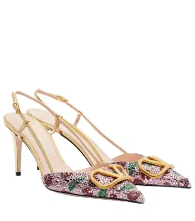 Valentino Garavani VLogo 80 embellished leather slingback pumps | Thumbnail 1 Valentino Garavani VLogo 80 embellished leather slingback pumps | Thumbnail 1
