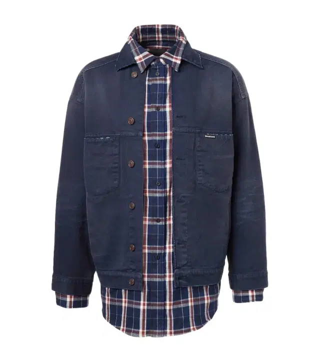 Checked layered denim jacket