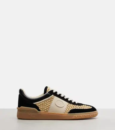 Valentino Garavani VLogo leather-trimmed raffia sneakers | Thumbnail 3