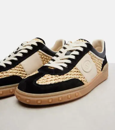 Valentino Garavani VLogo leather-trimmed raffia sneakers | Thumbnail 4