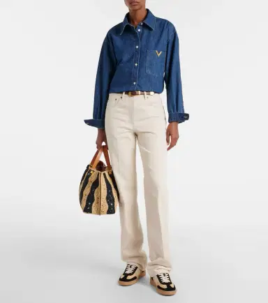 Valentino Garavani VLogo leather-trimmed raffia sneakers | Thumbnail 5