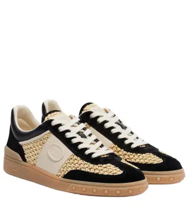 Valentino Garavani VLogo leather-trimmed raffia sneakers | Thumbnail 1