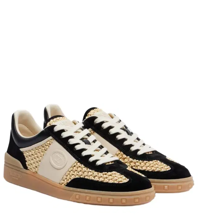 Valentino Garavani VLogo leather-trimmed raffia sneakers