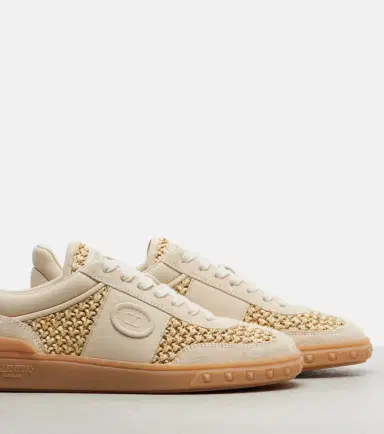 Valentino Garavani VLogo leather-trimmed raffia sneakers | Thumbnail 2 Valentino Garavani VLogo leather-trimmed raffia sneakers | Thumbnail 2