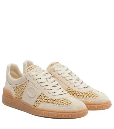 Valentino Garavani VLogo leather-trimmed raffia sneakers | Thumbnail 1 Valentino Garavani VLogo leather-trimmed raffia sneakers | Thumbnail 1