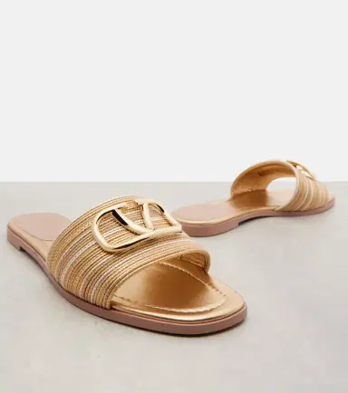 Valentino Garavani VLogo embroidered leather slides | Thumbnail 4 Valentino Garavani VLogo embroidered leather slides | Thumbnail 4
