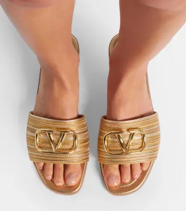 Valentino Garavani VLogo embroidered leather slides | Thumbnail 5 Valentino Garavani VLogo embroidered leather slides | Thumbnail 5