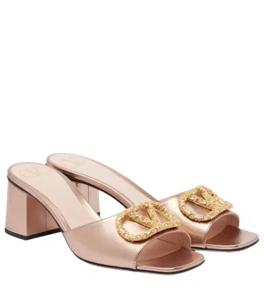Valentino Garavani VLogo 60 metallic leather mules | Thumbnail 1 Valentino Garavani VLogo 60 metallic leather mules | Thumbnail 1