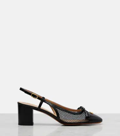 Valentino Garavani VLogo leather and mesh slingback pumps | Thumbnail 3