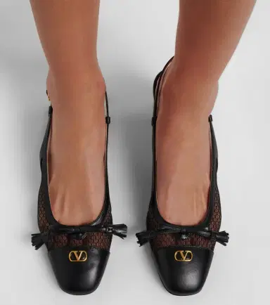 Valentino Garavani VLogo leather and mesh slingback pumps | Thumbnail 6