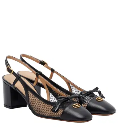 Valentino Garavani VLogo leather and mesh slingback pumps | Thumbnail 1