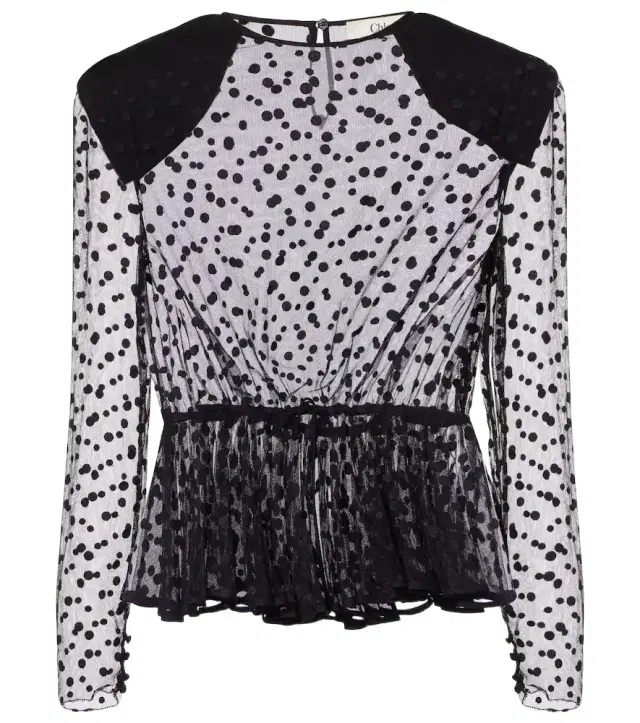 Chloé Polka-dot peplum cotton-blend tulle top