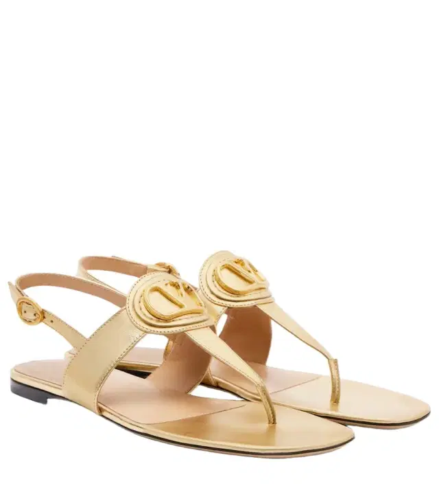 Valentino Garavani VLogo metallic leather thong sandals