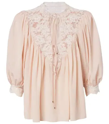 Chloé Chloé Lace-trimmed silk crêpe de chine blouse | Thumbnail 1 Chloé Chloé Lace-trimmed silk crêpe de chine blouse | Thumbnail 1