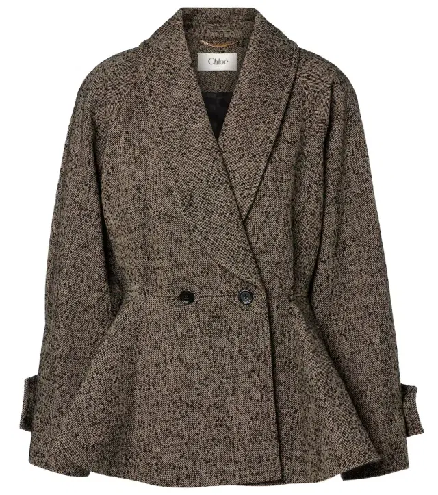 Chloé Herringbone peplum wool-blend coat