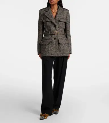 Chloé Chloé Belted herringbone wool-blend coat | Thumbnail 3 Chloé Chloé Belted herringbone wool-blend coat | Thumbnail 3