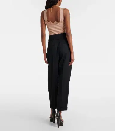 Chloe Chloé Belted pleated virgin wool tapered pants | Thumbnail 2