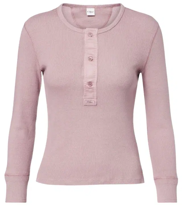 Chloe Chloé Ribbed-knit cotton Henley shirt