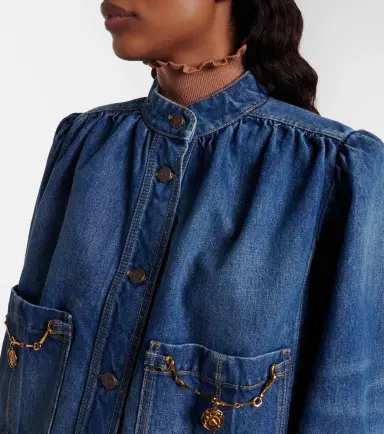 Chloe Chloé Gathered embellished denim jacket | Thumbnail 5 Chloe Chloé Gathered embellished denim jacket | Thumbnail 5