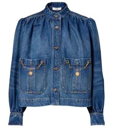 Chloe Chloé Gathered embellished denim jacket | Thumbnail 1 Chloe Chloé Gathered embellished denim jacket | Thumbnail 1