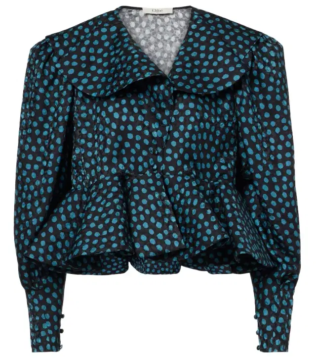 Chloé Polka-dot peplum silk jacquard blouse