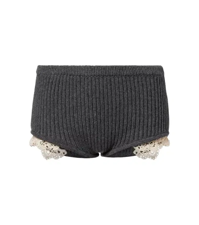 Crochet-trimmed cashmere shorts