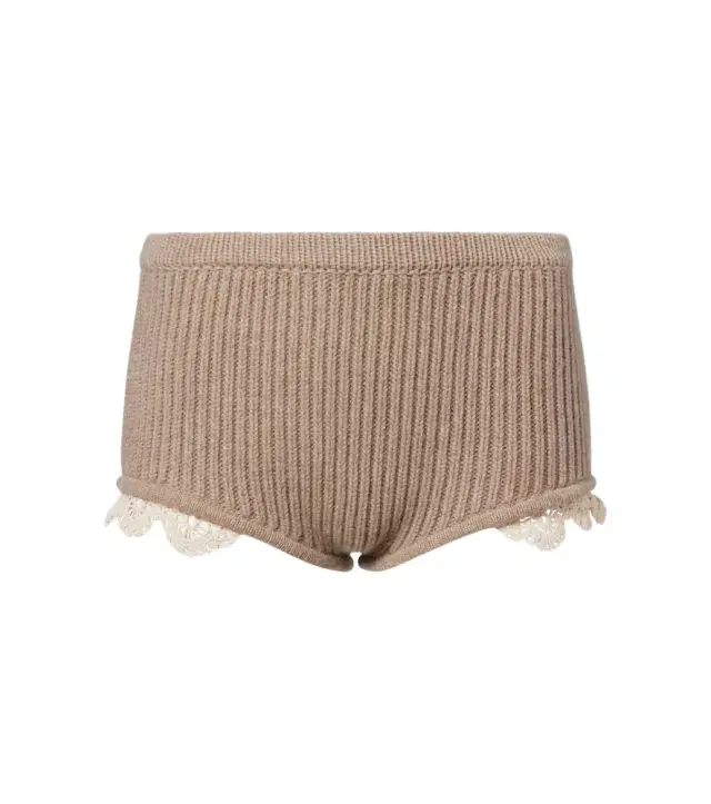 Crochet-trimmed cashmere shorts