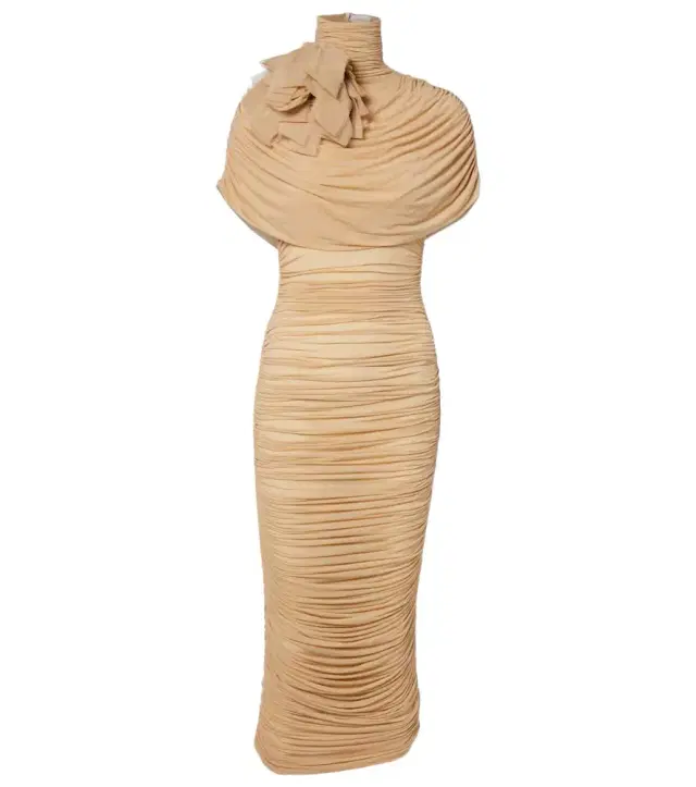 Magda Butrym Floral-appliqué ruched caped jersey midi dress