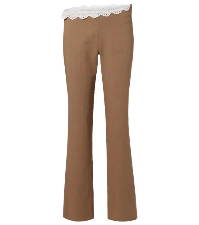 Lace-trimmed wool straight pants