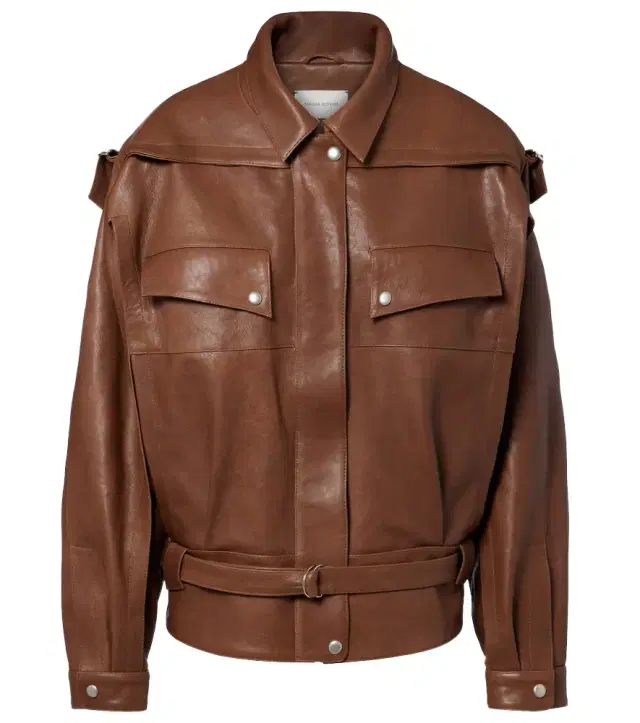 Belted oversized leather jacket