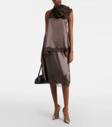 Magda Butrym Floral-appliqué lace-trimmed silk satin top | Thumbnail 2