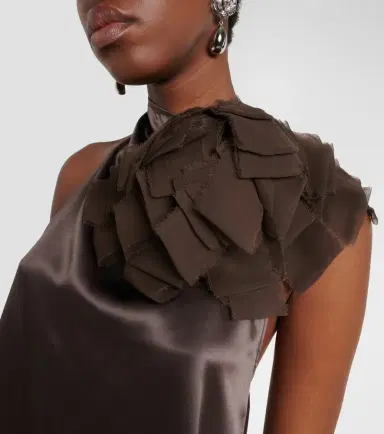 Magda Butrym Floral-appliqué lace-trimmed silk satin top | Thumbnail 3