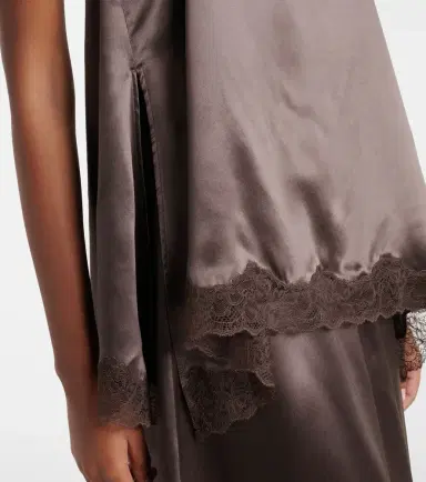 Magda Butrym Floral-appliqué lace-trimmed silk satin top | Thumbnail 5