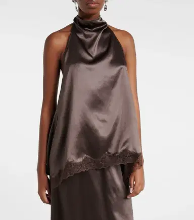 Magda Butrym Floral-appliqué lace-trimmed silk satin top | Thumbnail 6