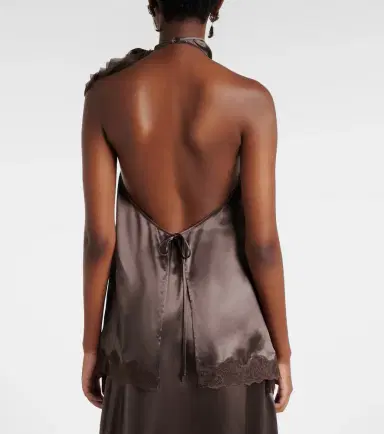 Magda Butrym Floral-appliqué lace-trimmed silk satin top | Thumbnail 7