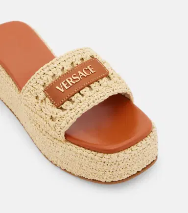 Versace Logo raffia platform espadrille slides | Thumbnail 3 Versace Logo raffia platform espadrille slides | Thumbnail 3