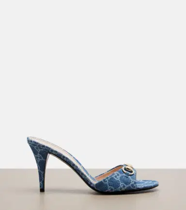 Gucci Horsebit GG denim mules | Thumbnail 2