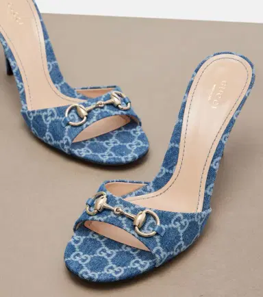 Gucci Horsebit GG denim mules | Thumbnail 3