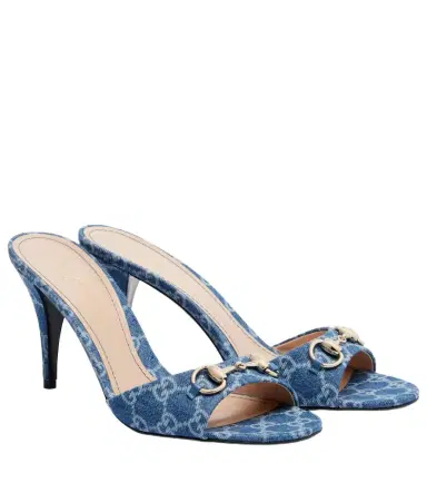 Gucci Horsebit GG denim mules | Thumbnail 1