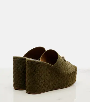 Gucci Horsebit GG suede wedge mules | Thumbnail 3 Gucci Horsebit GG suede wedge mules | Thumbnail 3